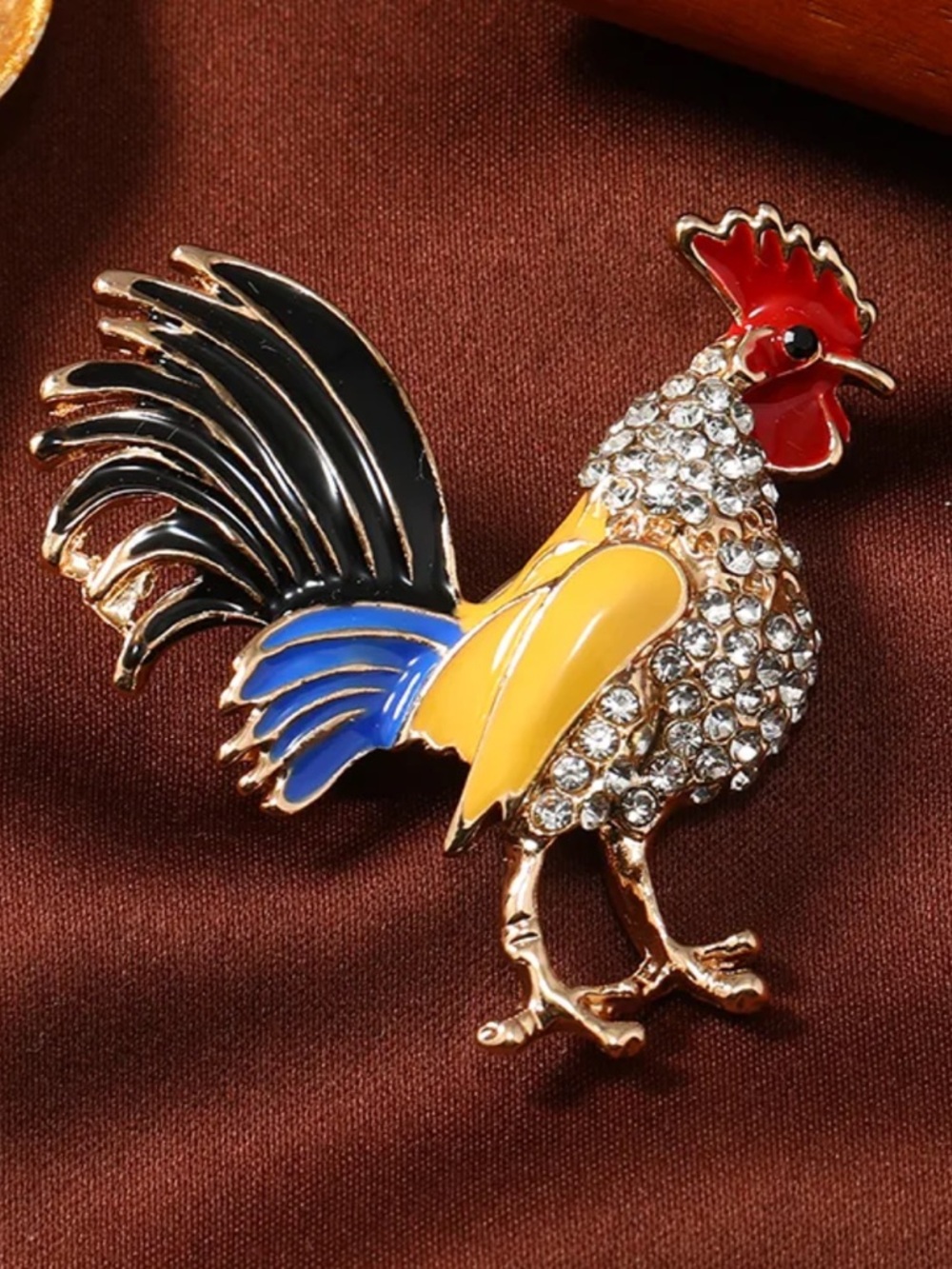 Rhinestone Rooster Brooch